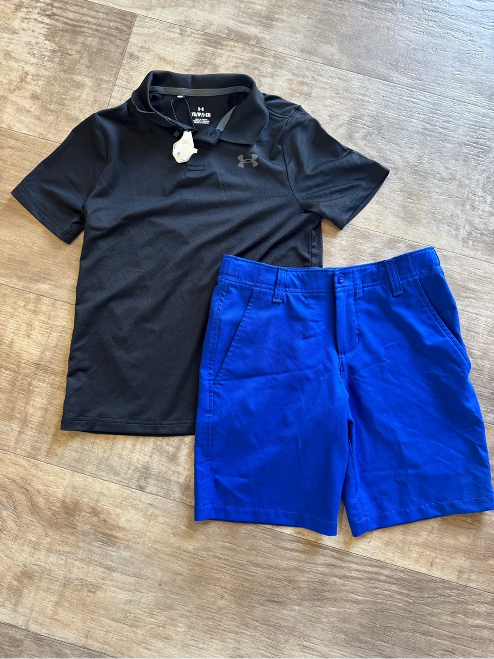 Under Armour Boy’s Royal Blue Flat-Front Performance Shorts and matching polo